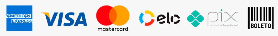 Formas de Pagamento: Visa, Master, Elo, boleto e Pix.